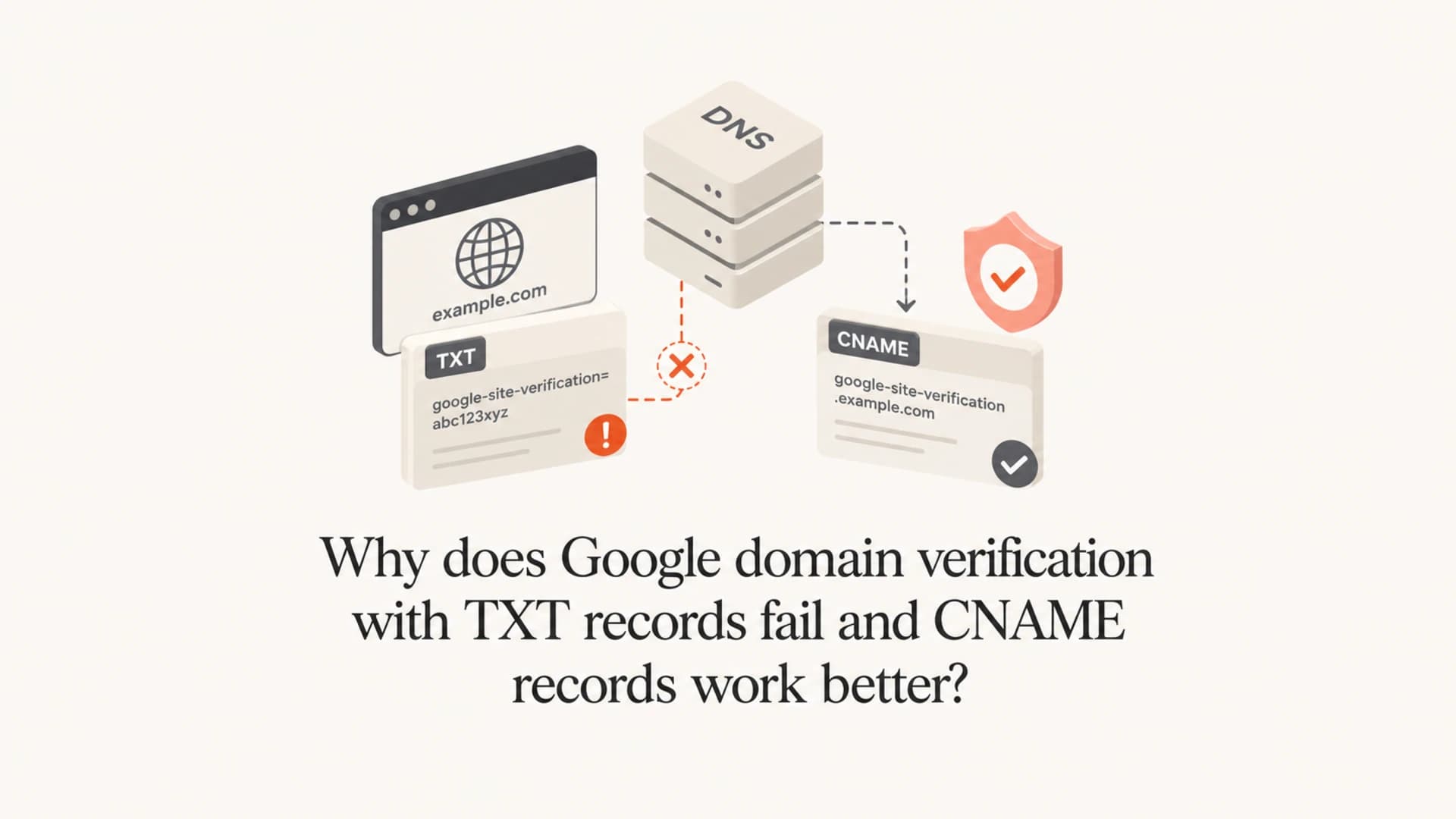 Google TXT verification failing while CNAME verification succeeds.