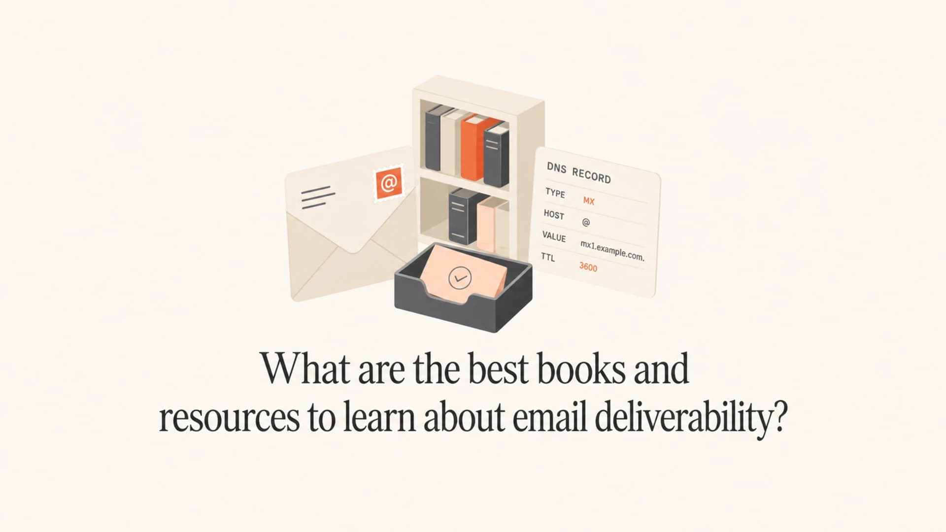 Books, inbox signals, and authentication records arranged around the article title.