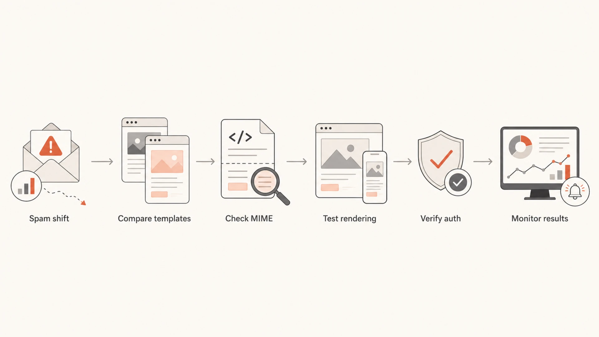 Flowchart for diagnosing whether malformed HTML caused spam placement.