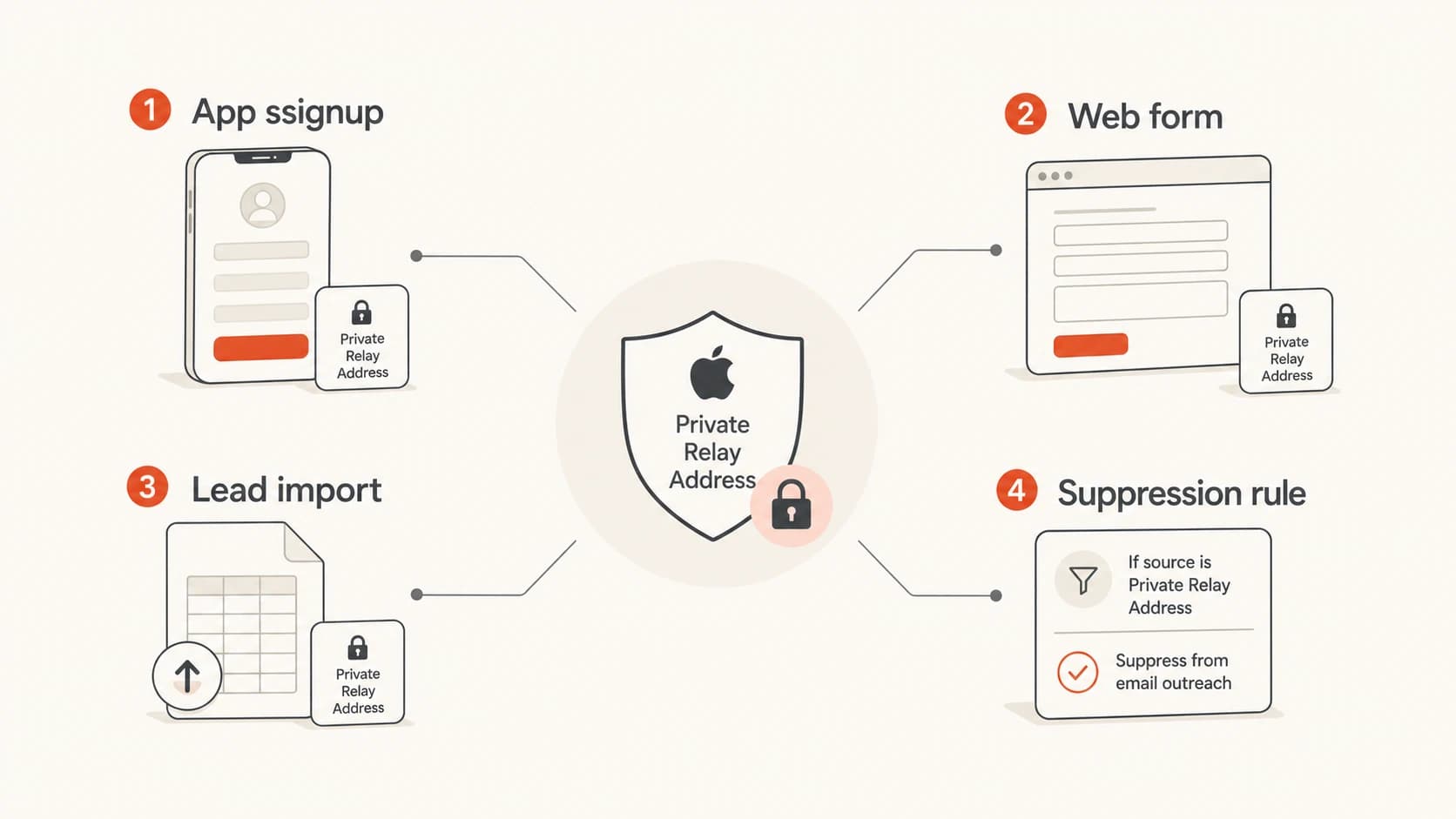 Infographic showing private relay handling by address source.