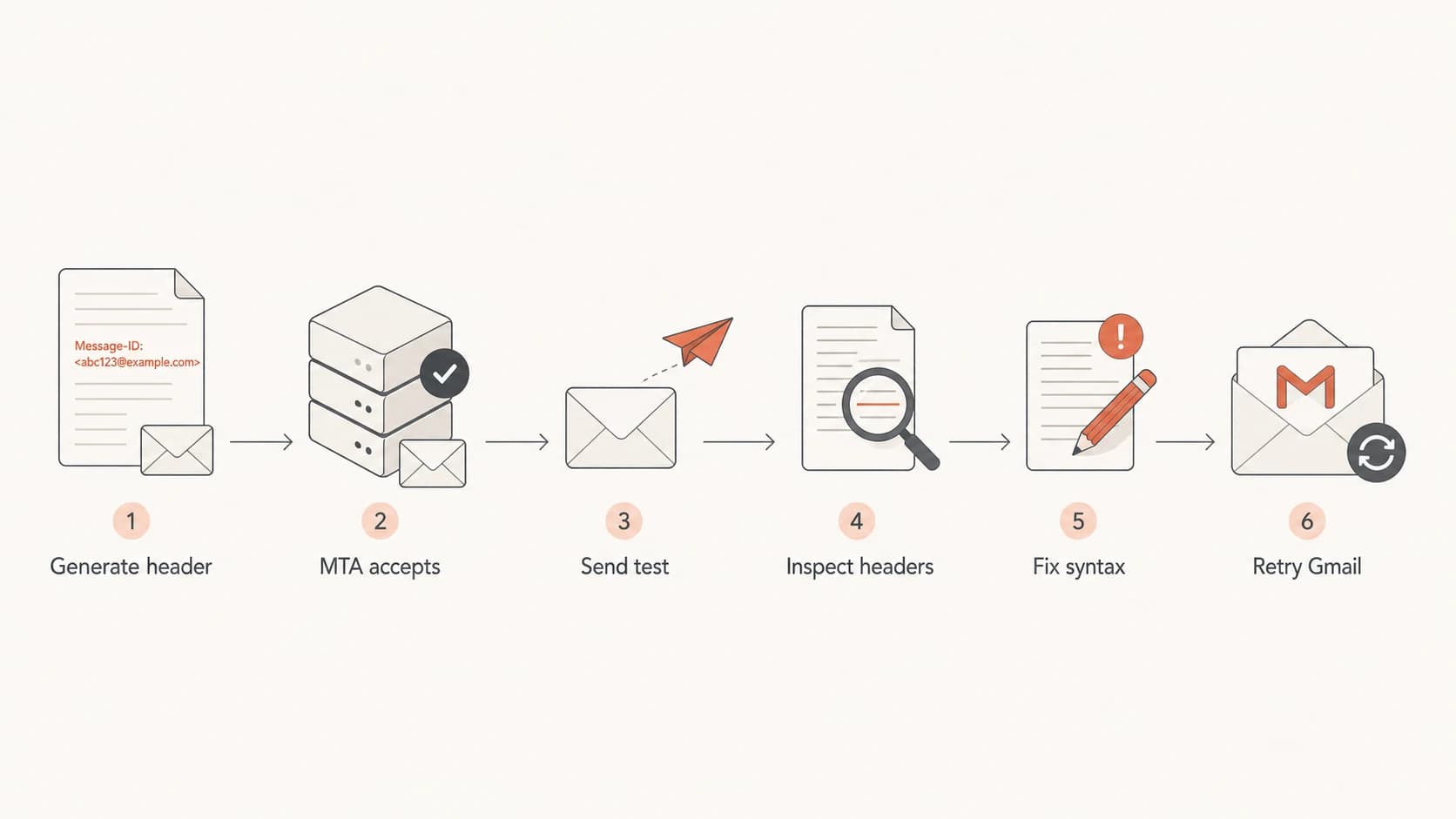 Flowchart for testing a Gmail missing Message-ID bounce.