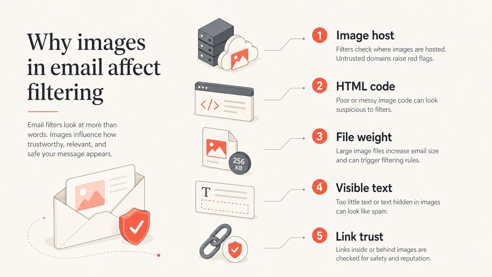Image-related spam signals include host reputation, HTML, file weight, text, and links.