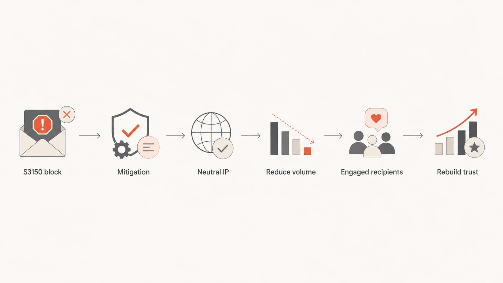Flowchart showing Microsoft mitigation followed by reduced volume and trust rebuilding.