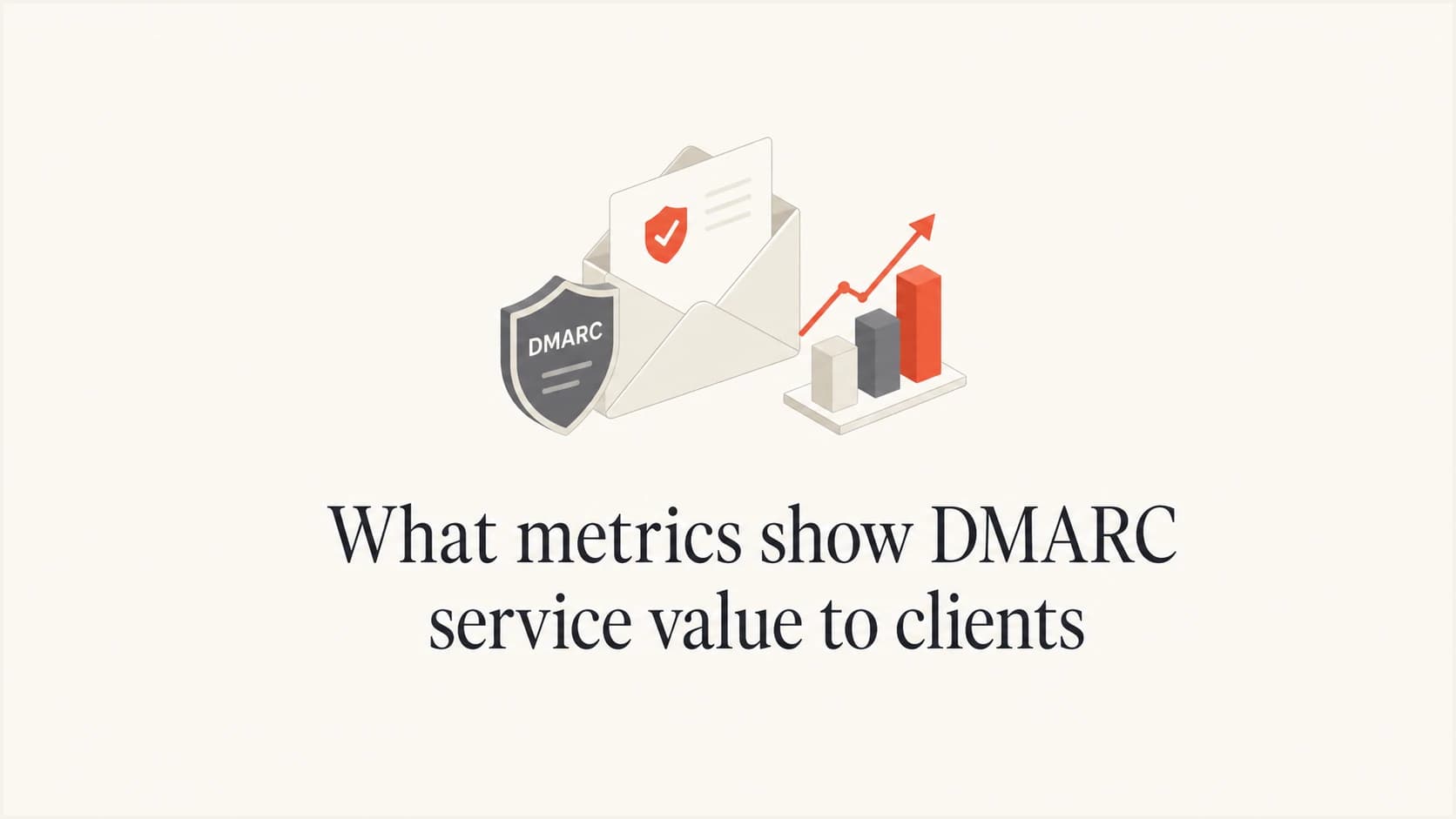 DMARC service metrics shown with an envelope, shield and performance chart.
