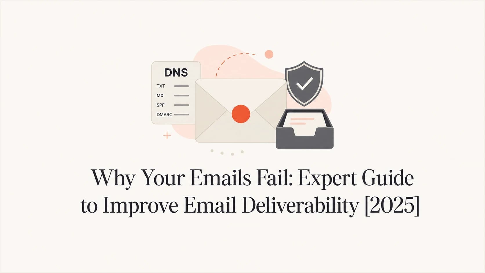 Email deliverability guide thumbnail covering why emails fail, SPF, DKIM, DMARC, sender identity, sender reputation, and inbox placement.