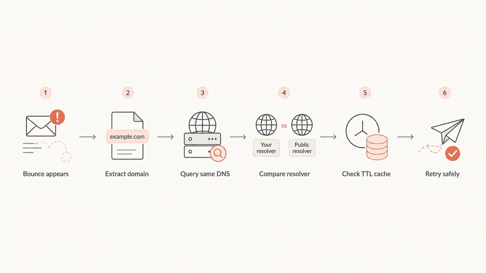 Flowchart showing how to investigate a Microsoft no mail hosts bounce.
