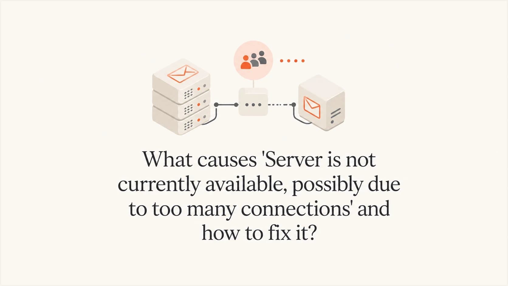SMTP server connection-limit error with mail servers, connection lines, and a queued message.