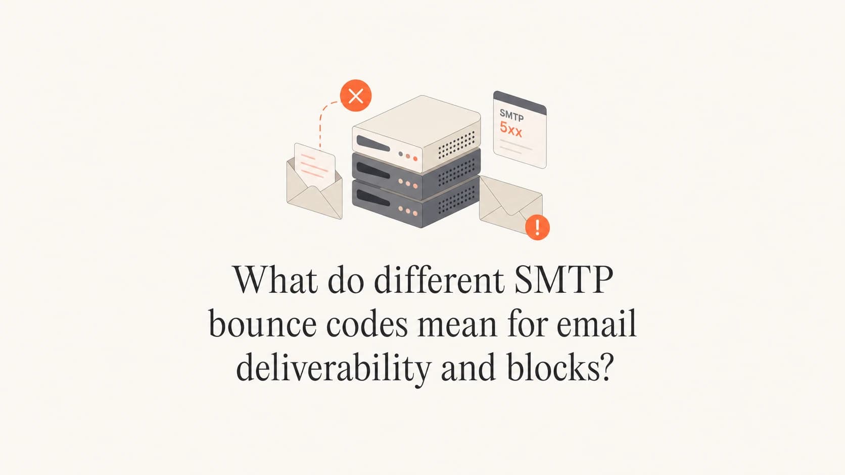 Editorial thumbnail showing SMTP bounce codes as mail server status signals.