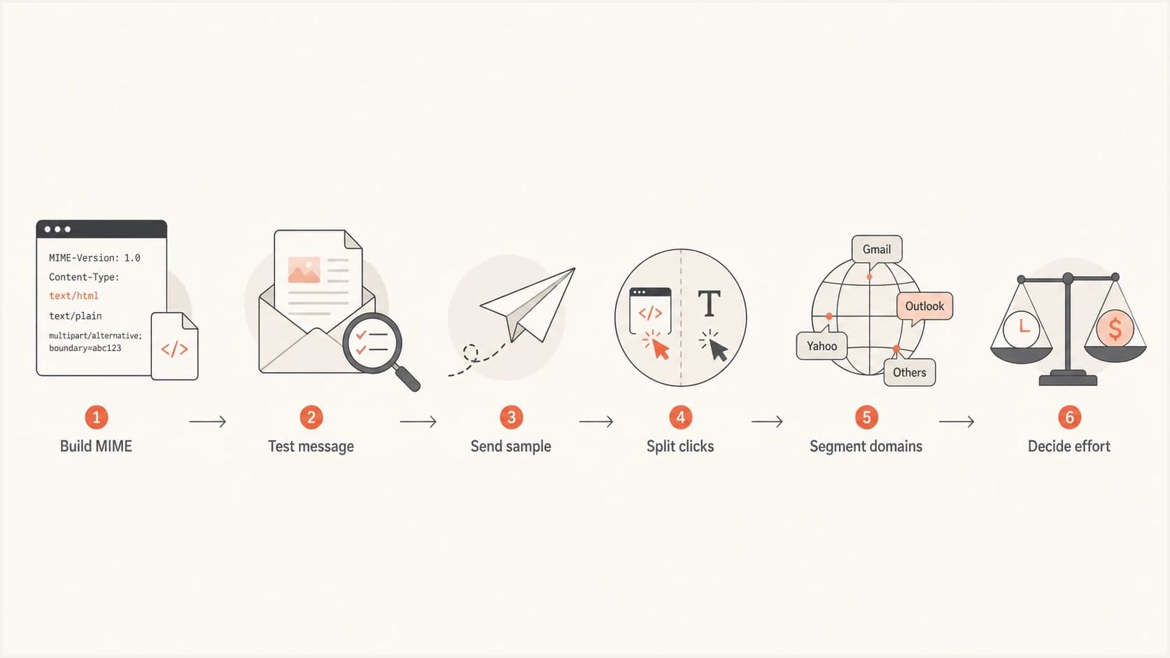 Flowchart showing how to measure HTML versus plain text email engagement with click data.