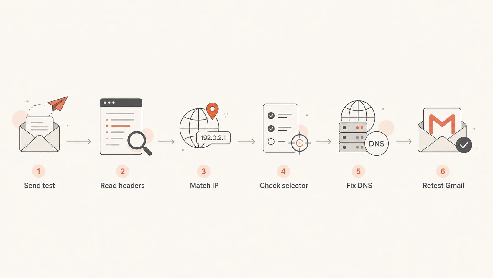 A flowchart showing how to diagnose and fix Gmail 550 5.7.26 authentication bounces.