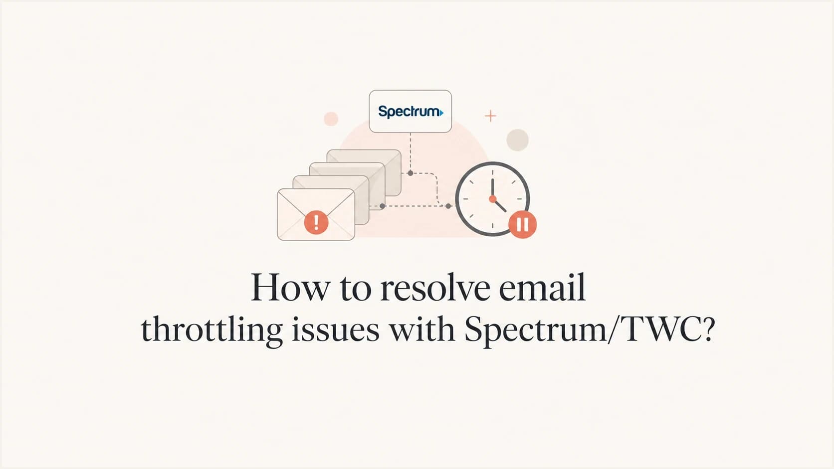 A mail queue, clock, and routing symbols for Spectrum/TWC throttling.