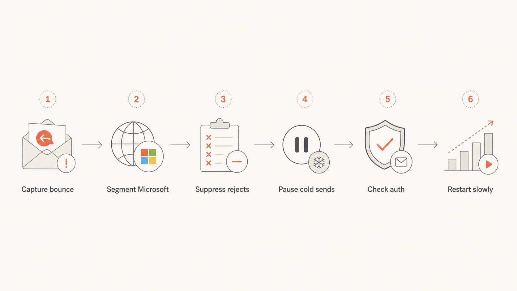A flowchart showing the recovery process for Office 365 SMTP 5.4.1 bounces.