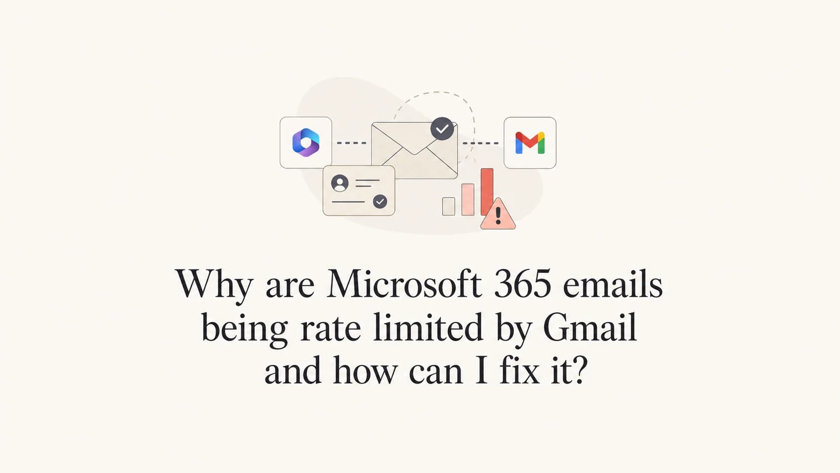 Microsoft 365 mail flowing to Gmail with an authentication warning.