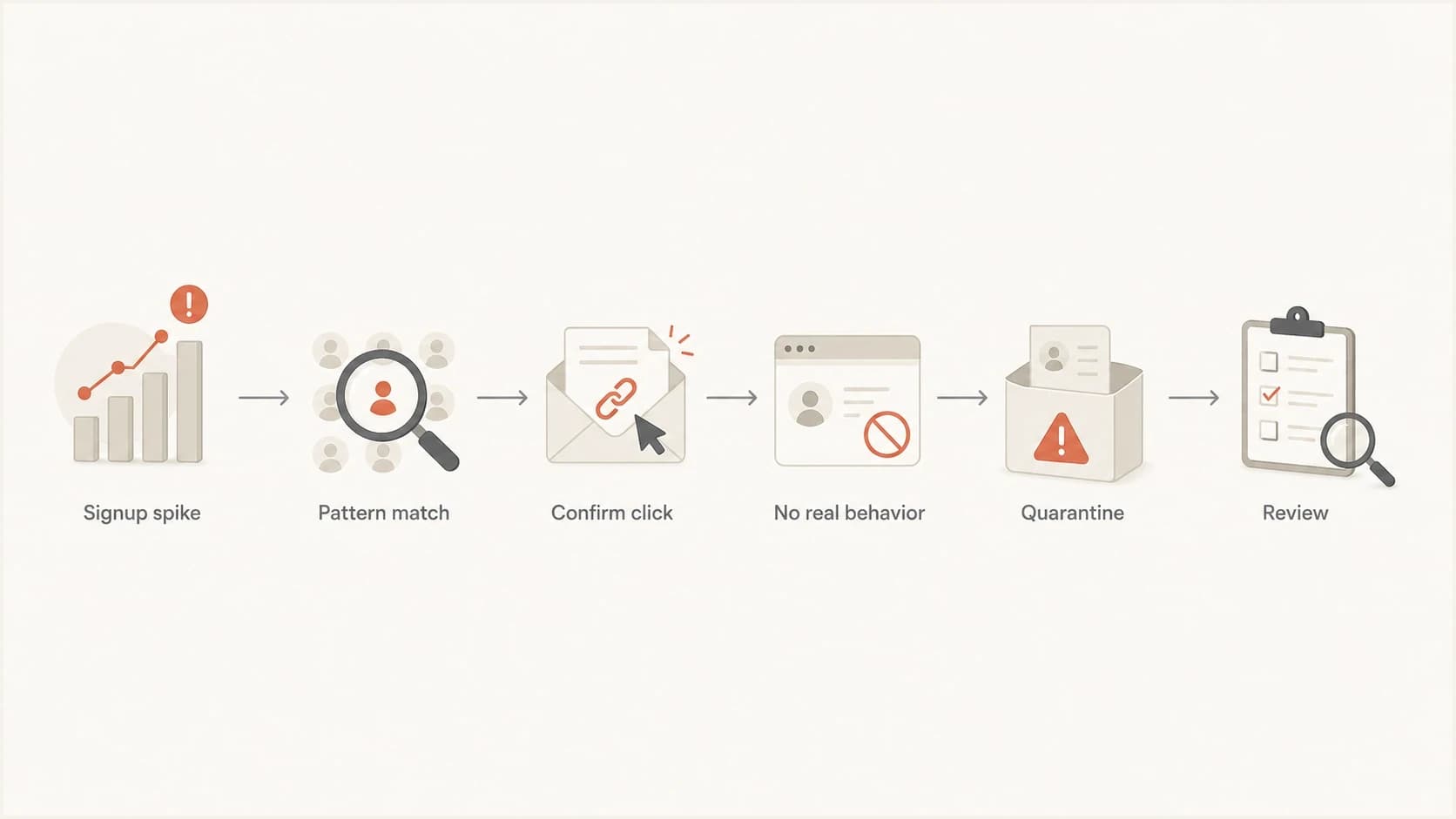 Flowchart showing how to triage a suspicious newsletter signup spike.