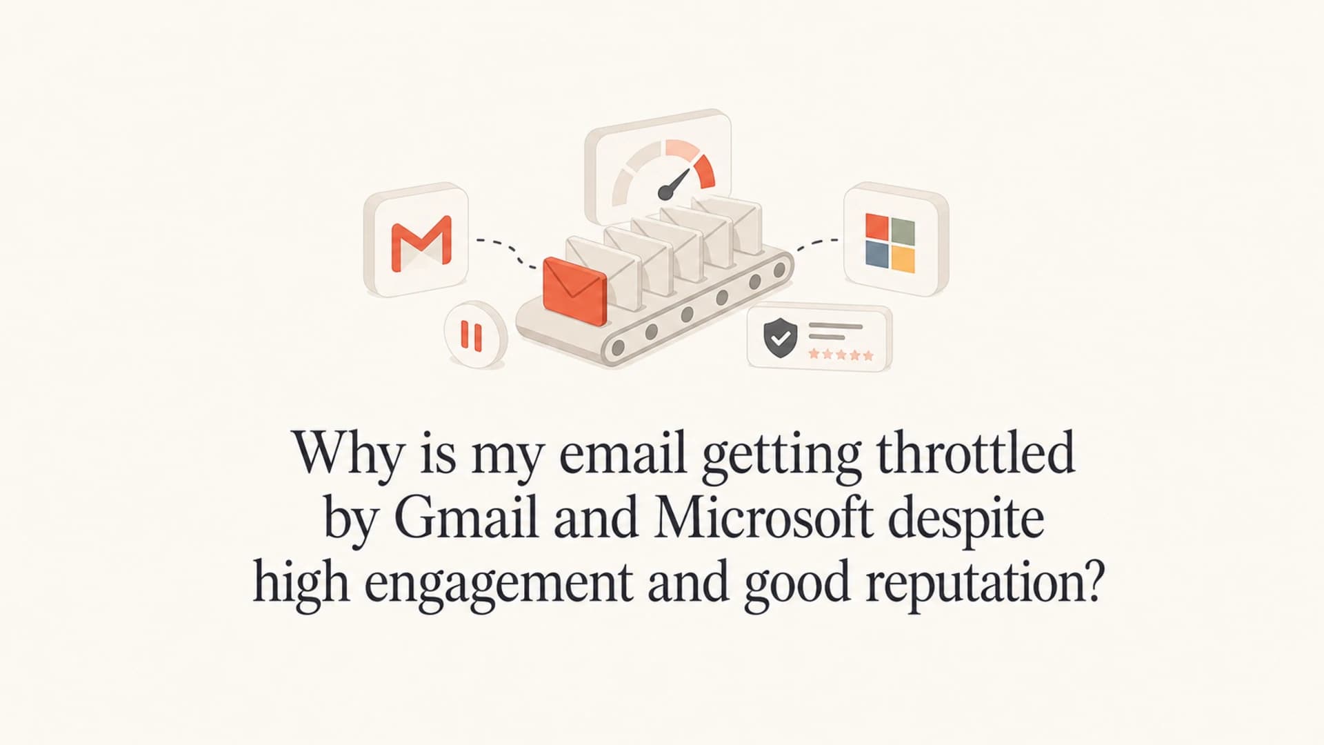 Email throttling title graphic with a calm mail queue visual.
