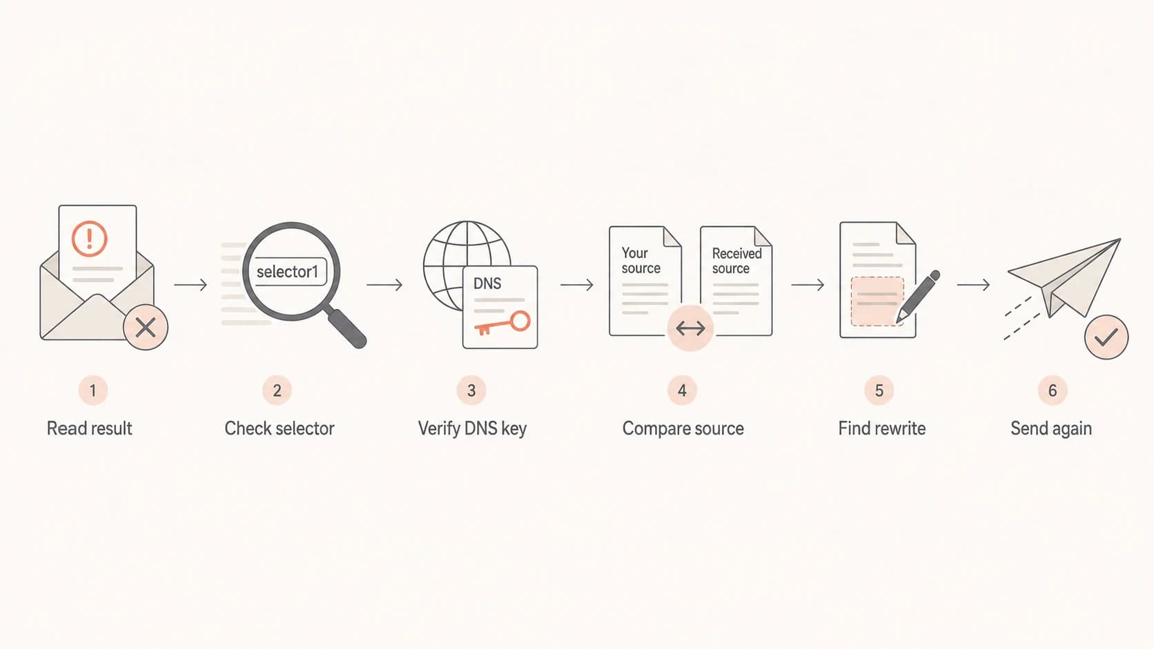 Flowchart for diagnosing DKIM failures at Outlook.com and Hotmail.com.