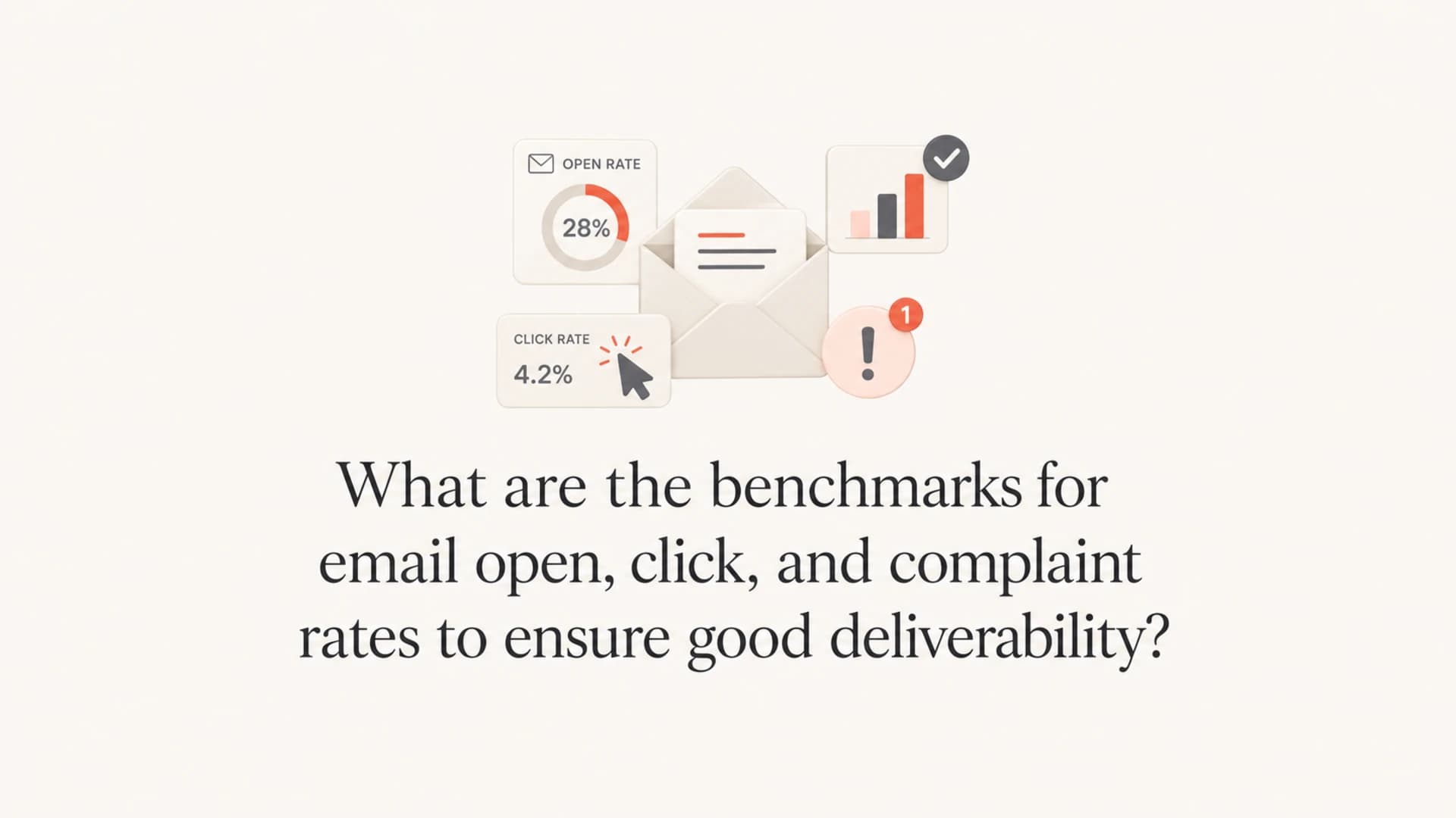 Email deliverability benchmark thumbnail with engagement and complaint rate symbols.