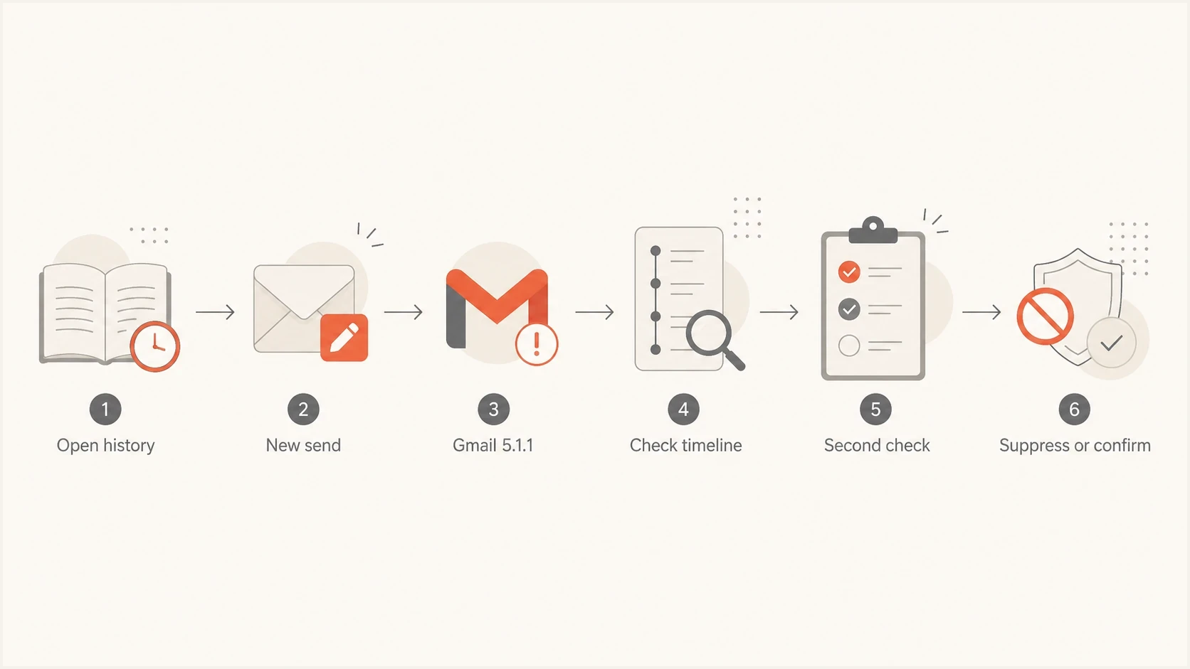 Flowchart showing how to handle a Gmail 5.1.1 hard bounce after prior engagement.
