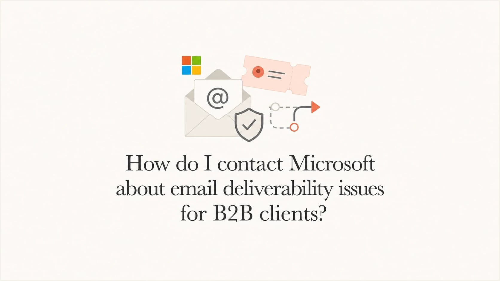A support ticket, shield, and envelope for Microsoft B2B deliverability escalation.