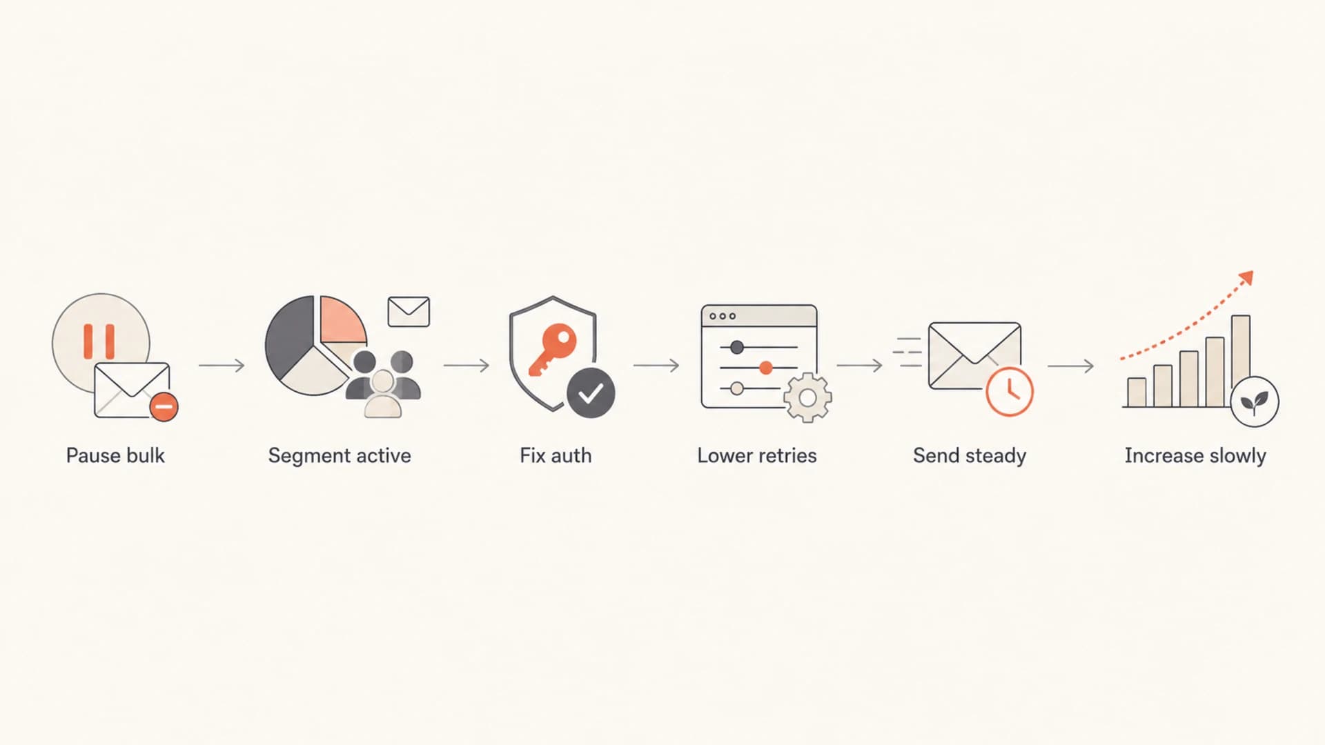 A six-step flow for recovering from severe Yahoo throttling.