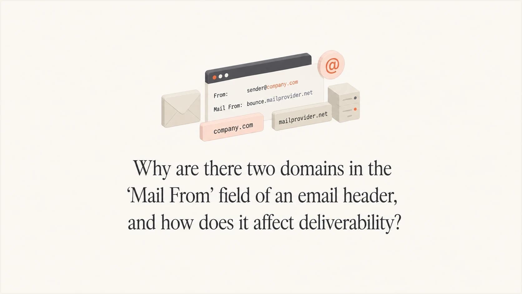 A calm editorial thumbnail showing email header tokens and two domain labels.