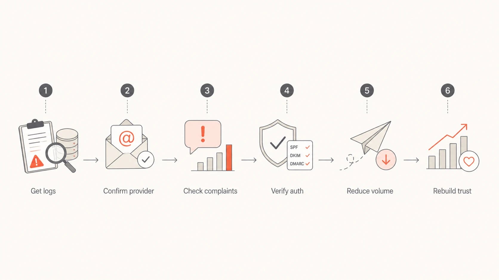 Flowchart for resolving tempfail and suspected spam delivery errors.