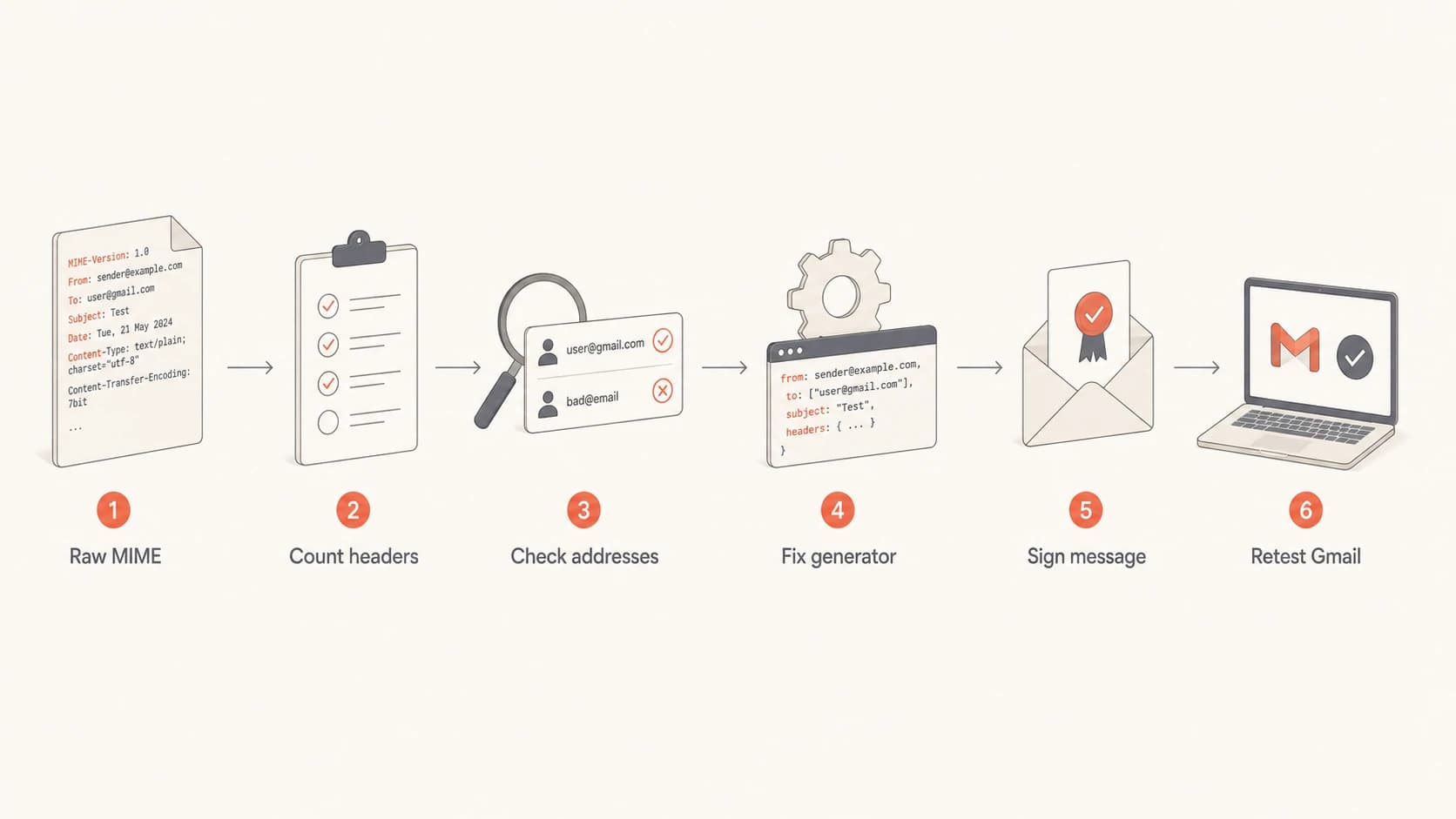 Flowchart for troubleshooting Gmail RFC 5322 bounces.