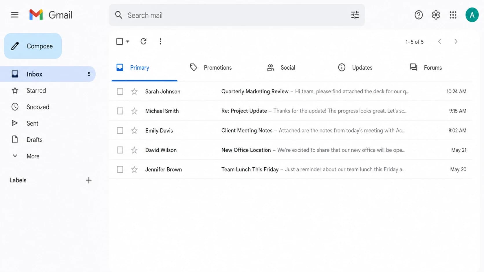 Gmail inbox screenshot showing Primary and Promotions tabs.