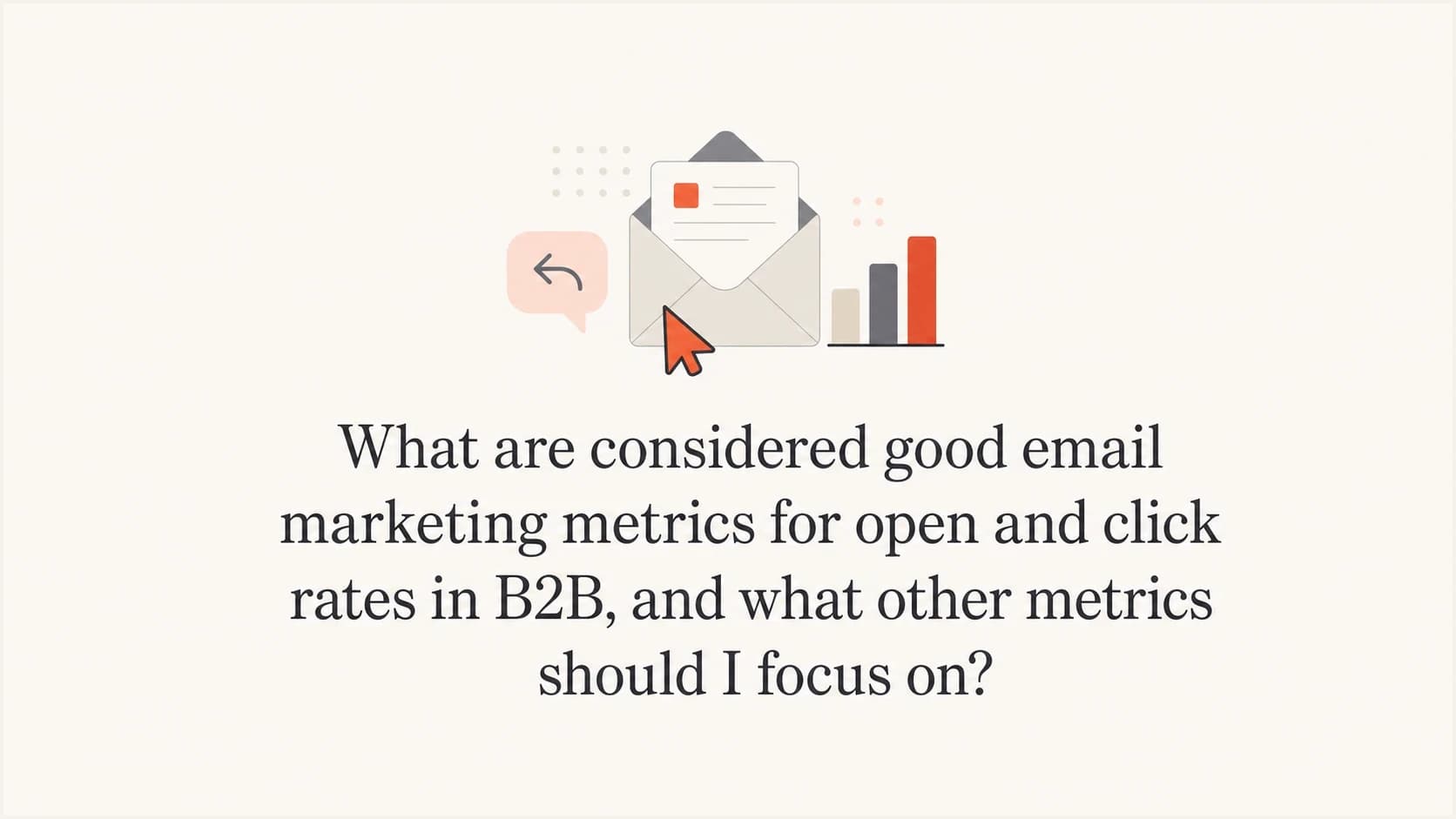 B2B email metrics thumbnail with an envelope, cursor, reply bubble, and chart.