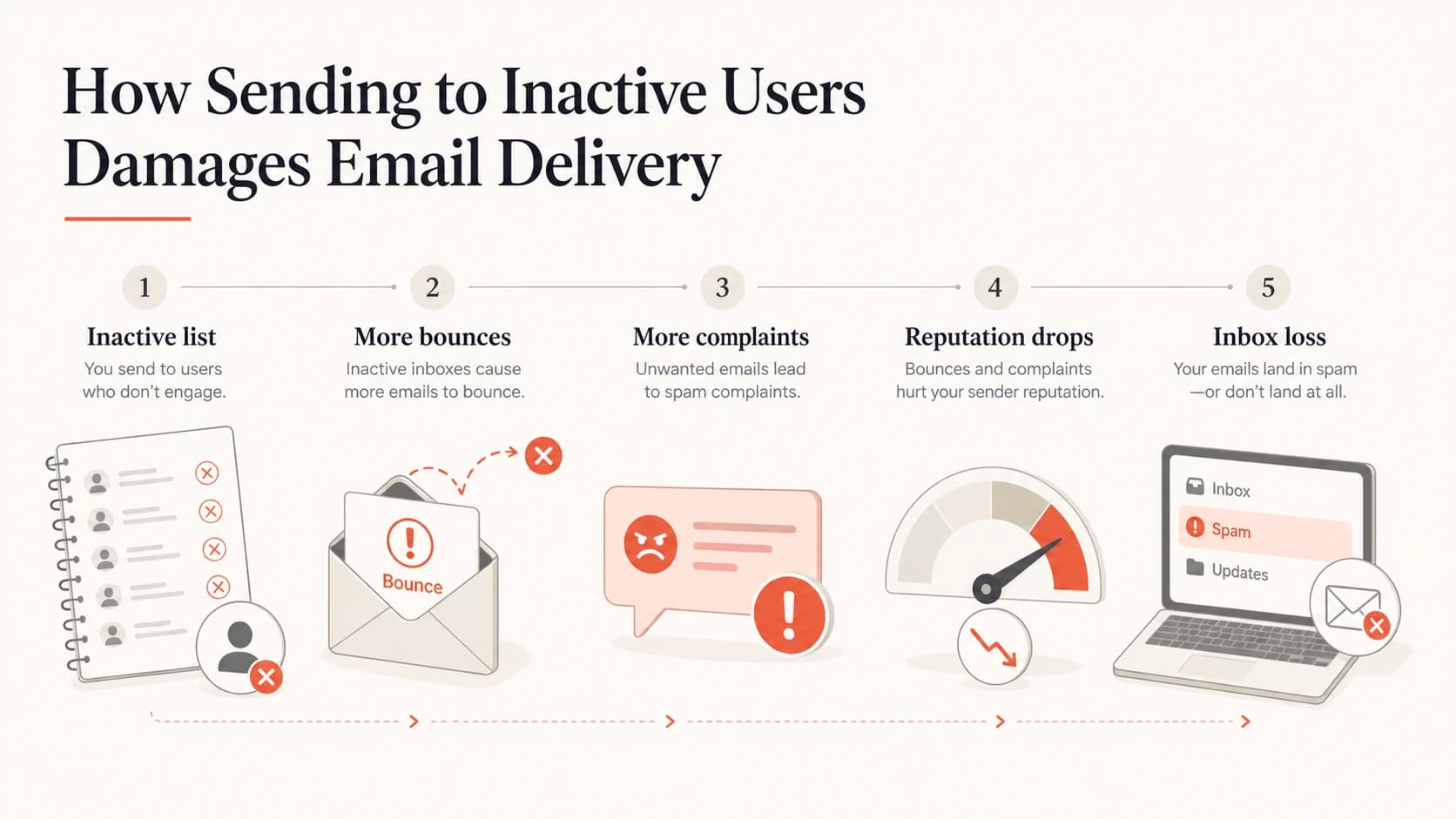 Inactive email sends increase bounces, complaints, reputation damage, and inbox loss.