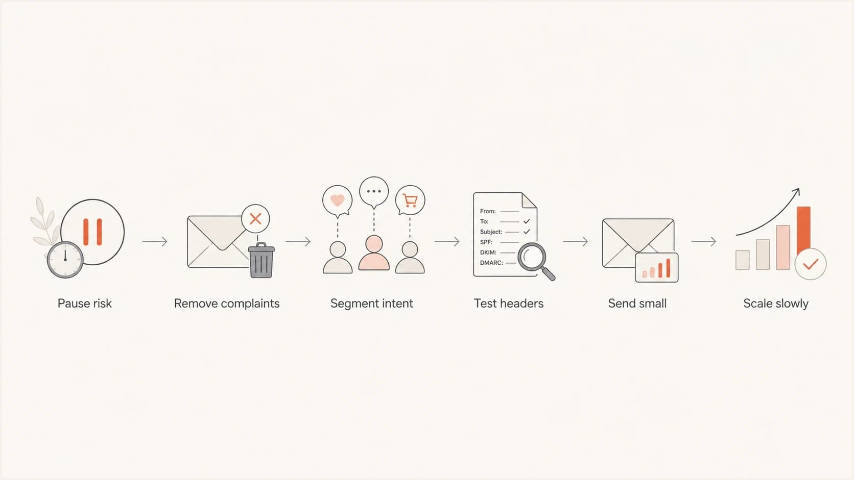 A six-step Outlook SCL recovery flow.