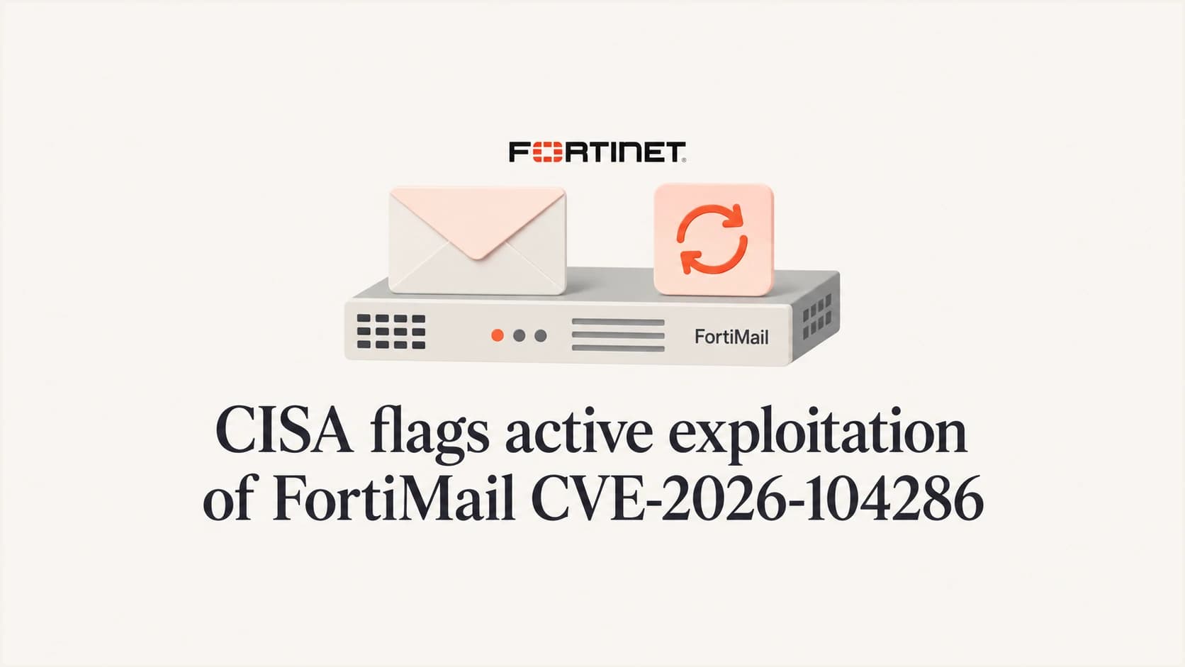 FortiMail security advisory illustration with a mail gateway and update tile.