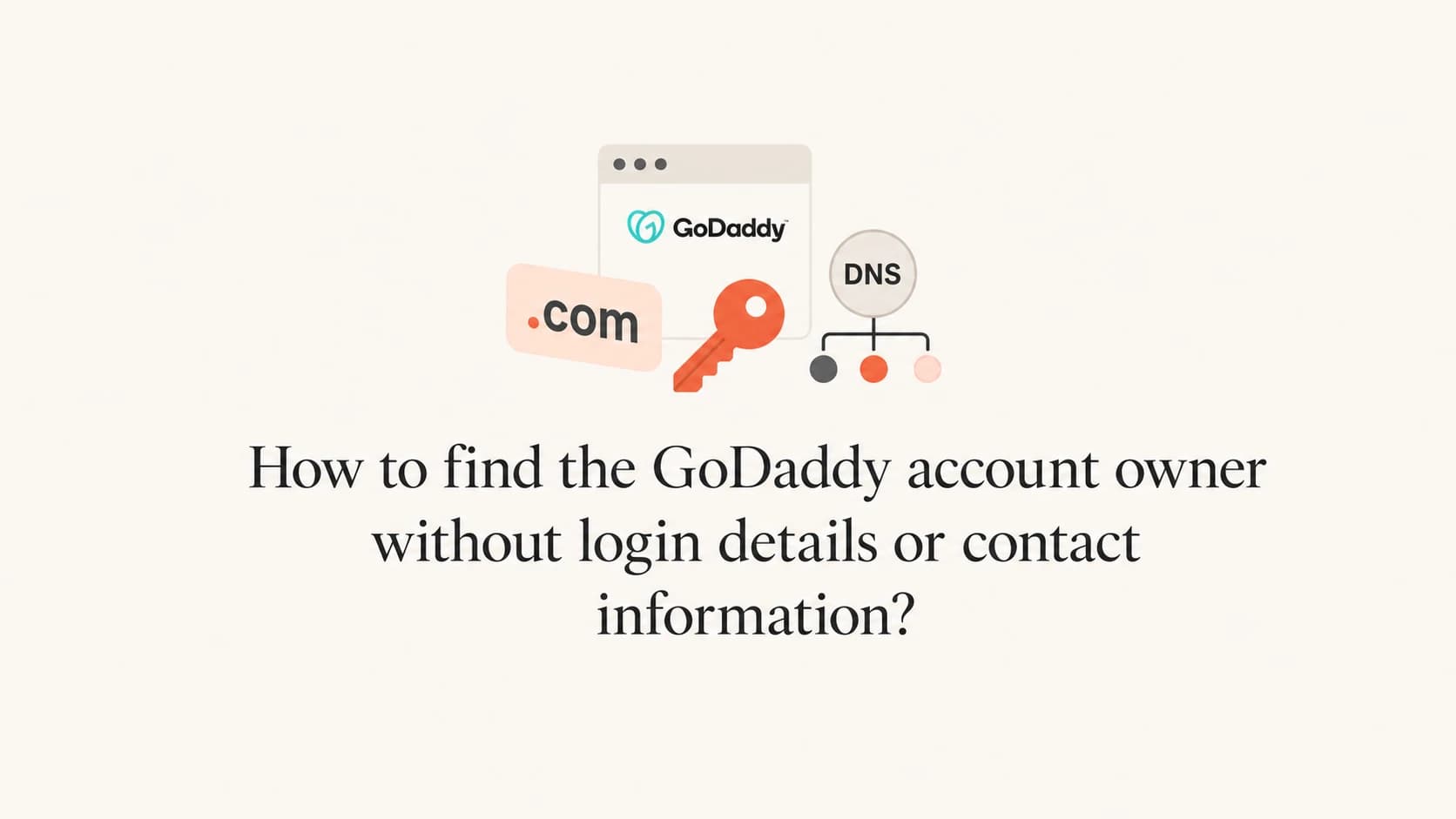 A domain access recovery thumbnail with GoDaddy, DNS, and ownership symbols.