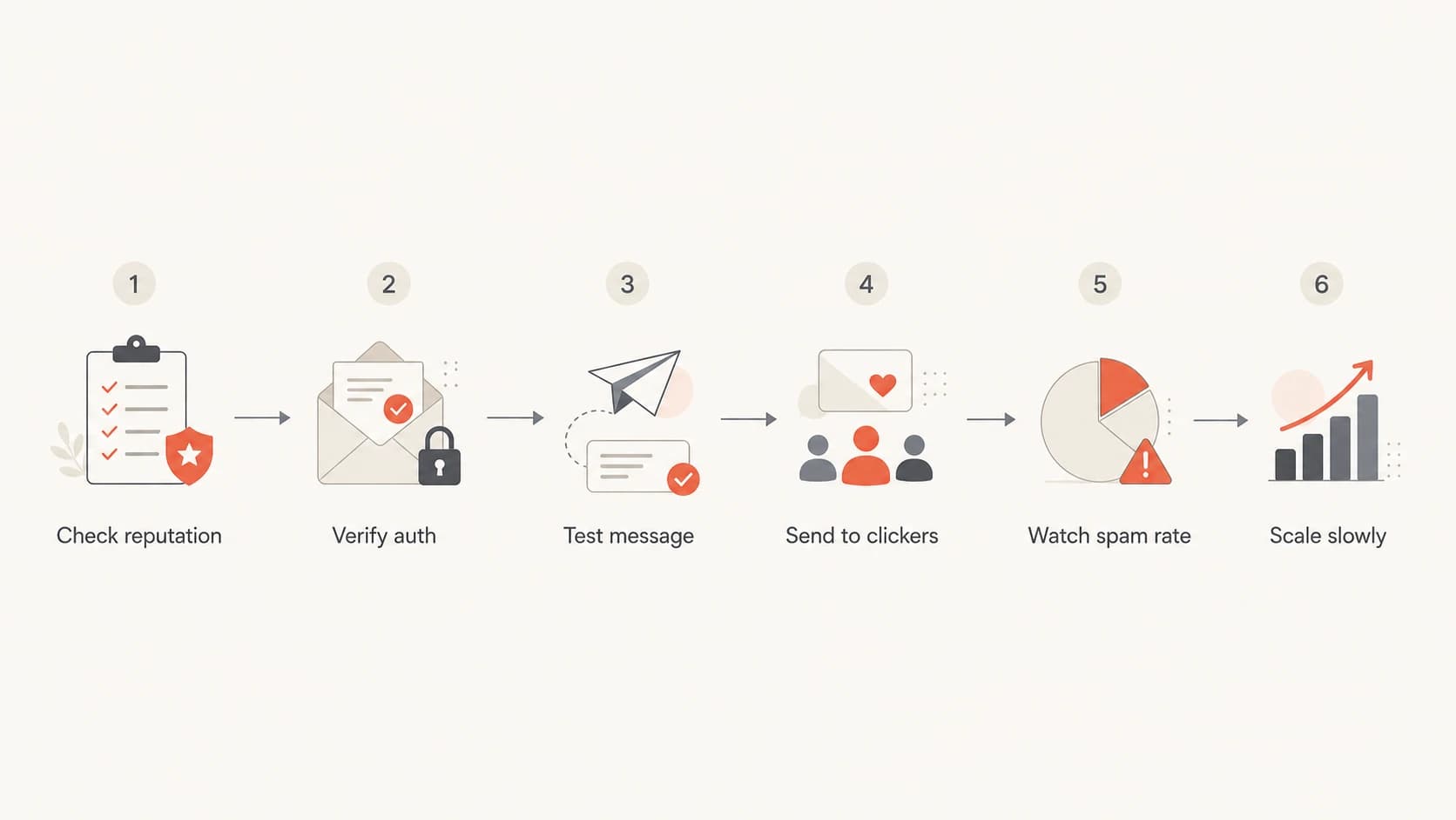 Flowchart showing a controlled Gmail deliverability recovery process.