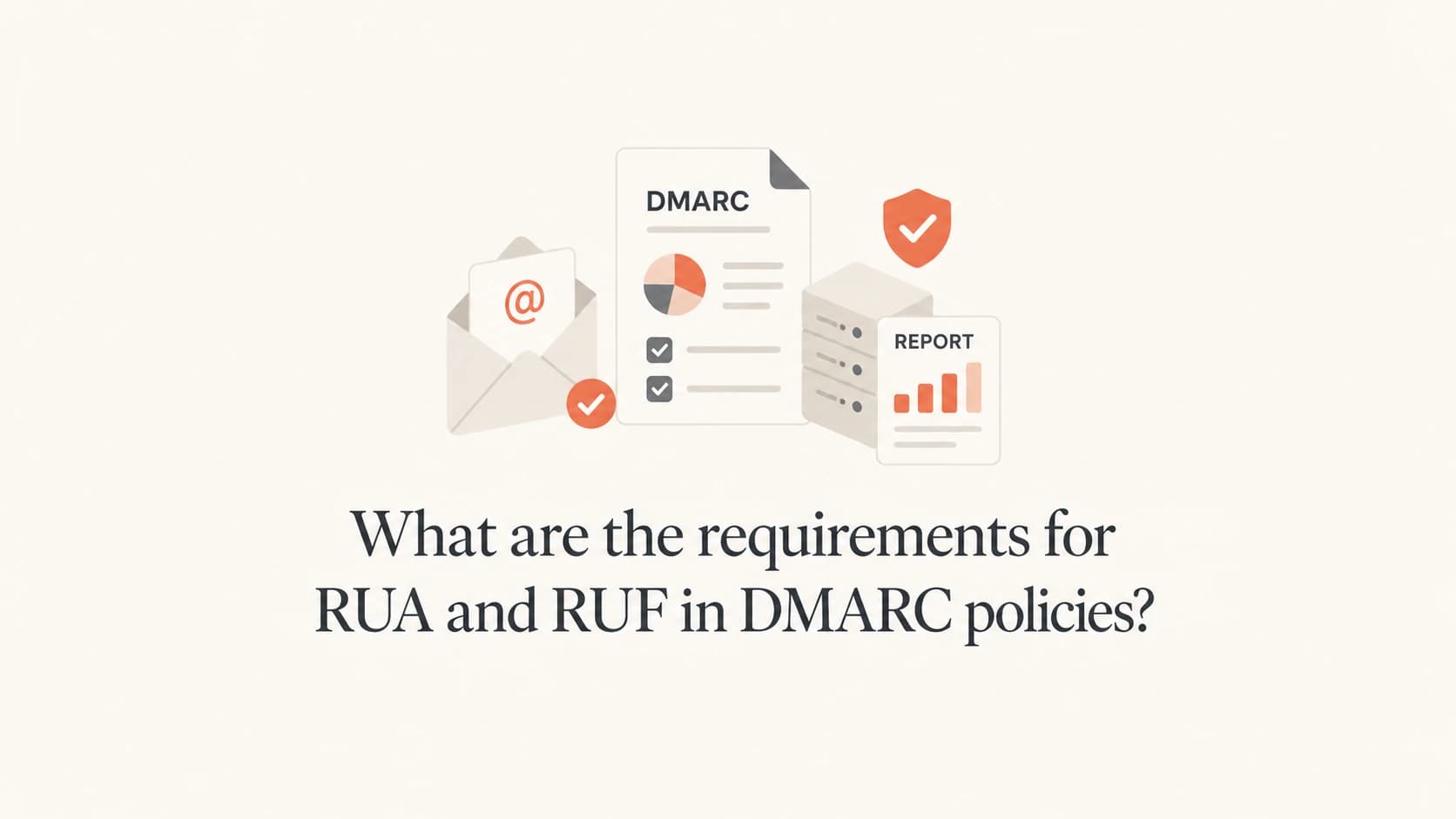 RUA and RUF DMARC reporting requirements explained with a simple mail report visual.