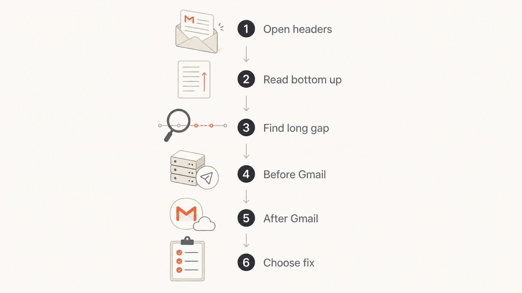 Flowchart for finding where a Gmail delivery delay occurred.