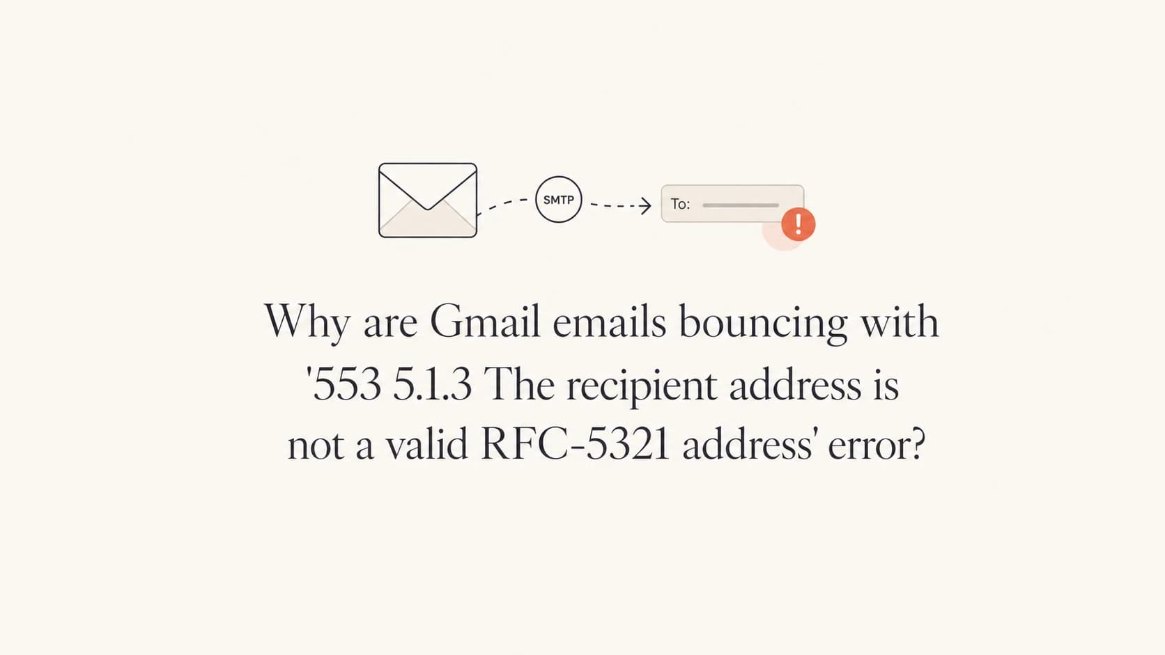 A calm editorial thumbnail about Gmail 553 5.1.3 invalid recipient address bounces.