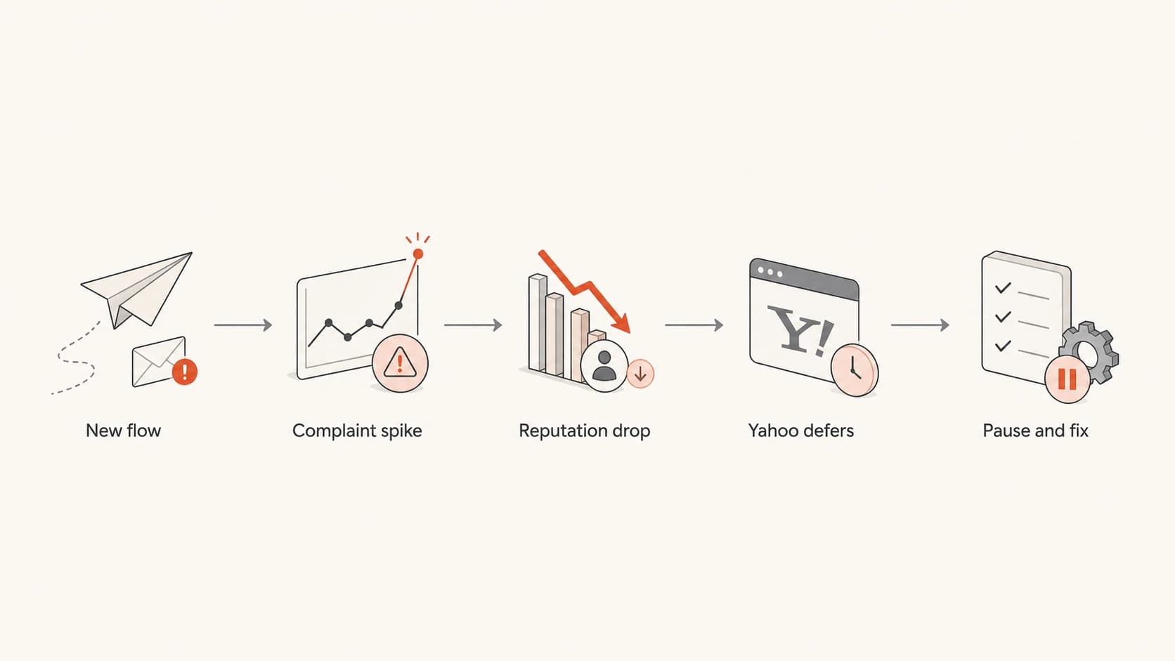 Flowchart showing how risky sending can become a Yahoo reputation rejection.