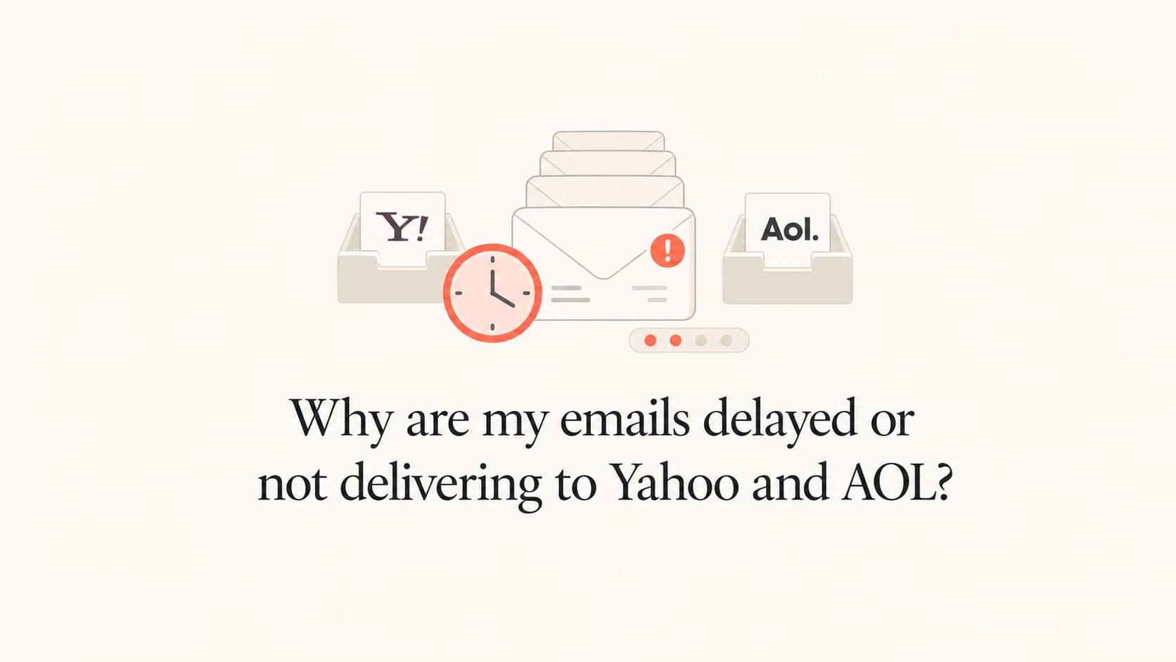 A calm article thumbnail showing delayed email queues for Yahoo and AOL.