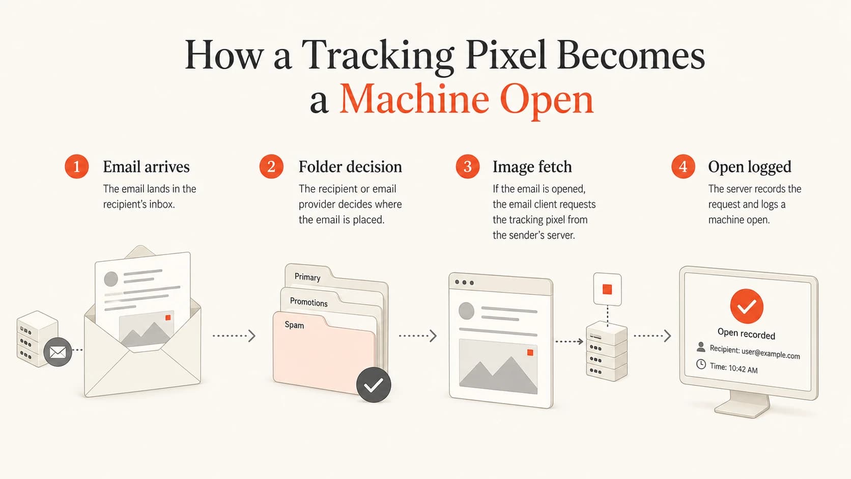 A tracking pixel can be requested before a human reads the email.