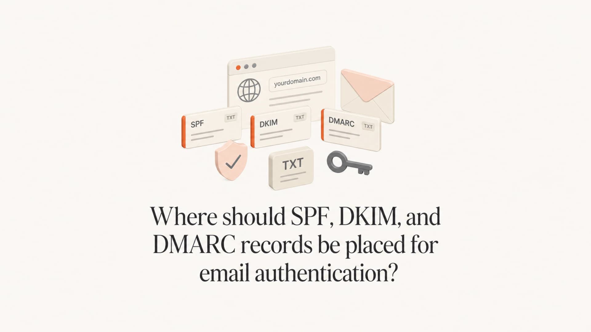 Article thumbnail showing DNS records for SPF, DKIM, and DMARC placement.