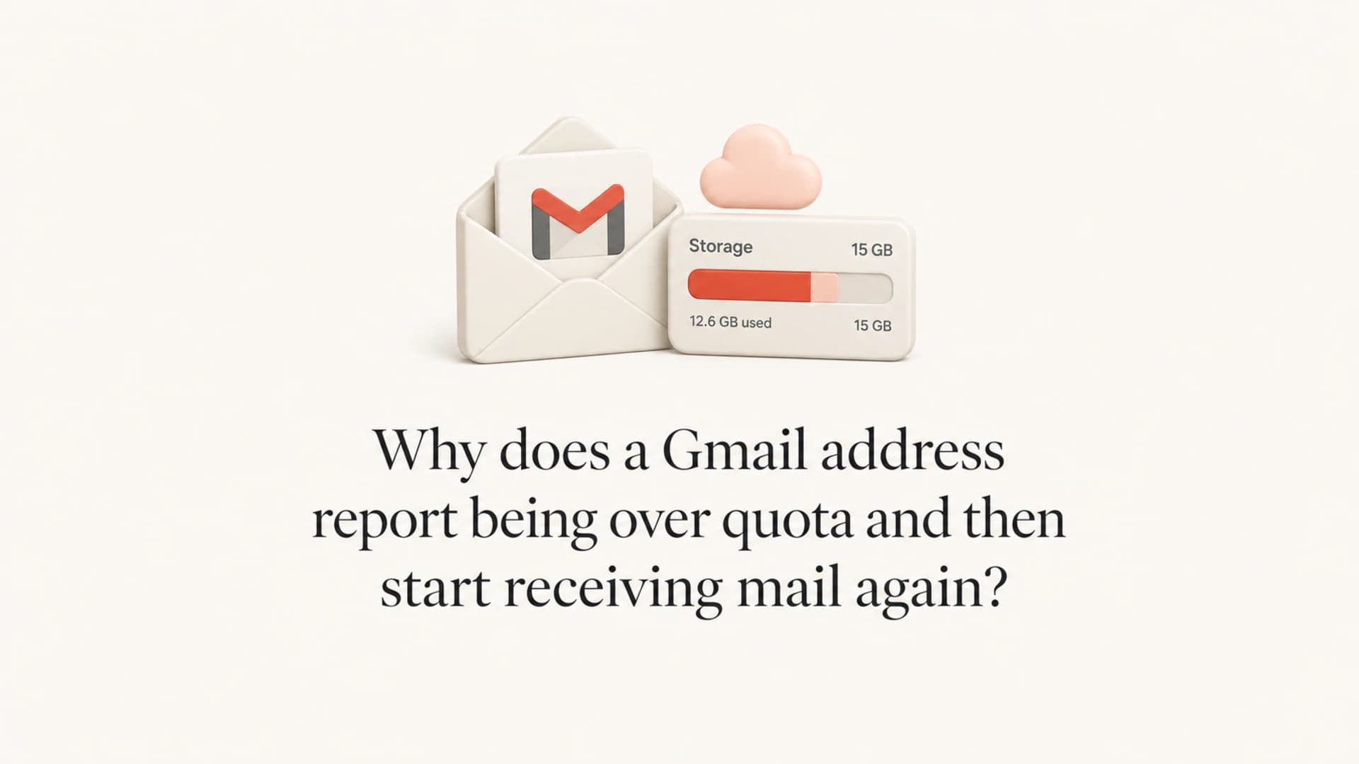 Gmail over quota article thumbnail with a storage meter and email envelope.