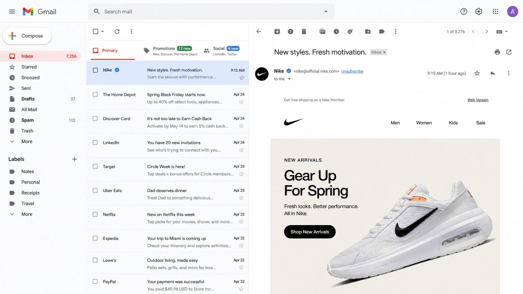 Gmail inbox view showing where a BIMI logo can appear.