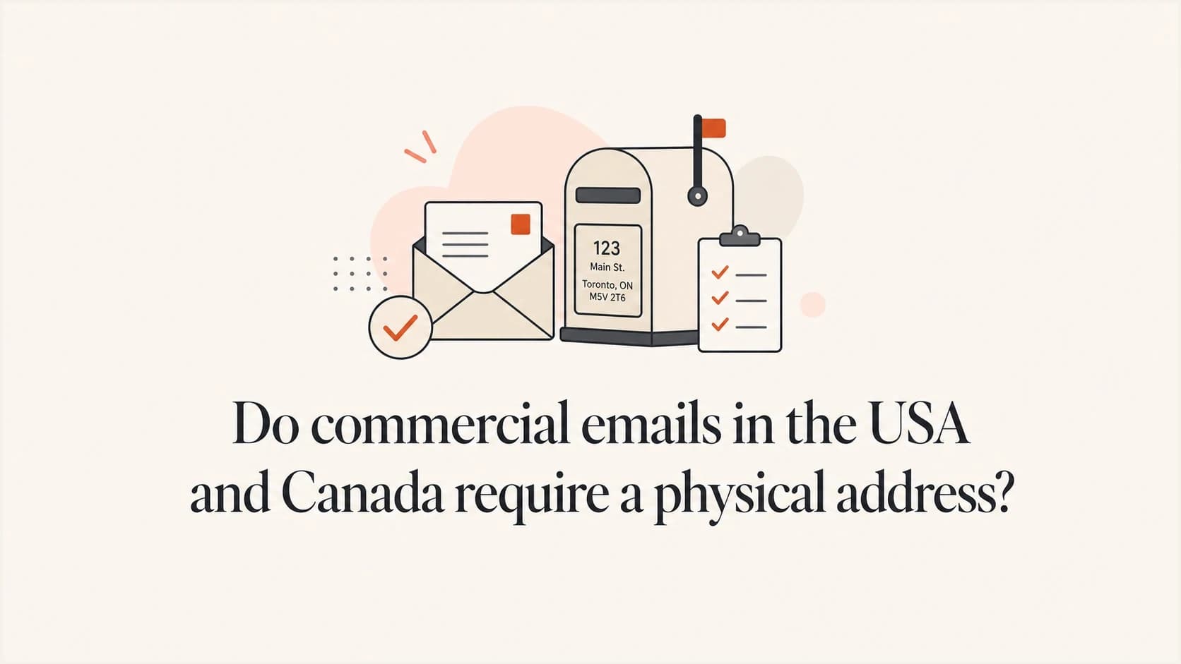 Commercial email footer with a postal address and compliance check.
