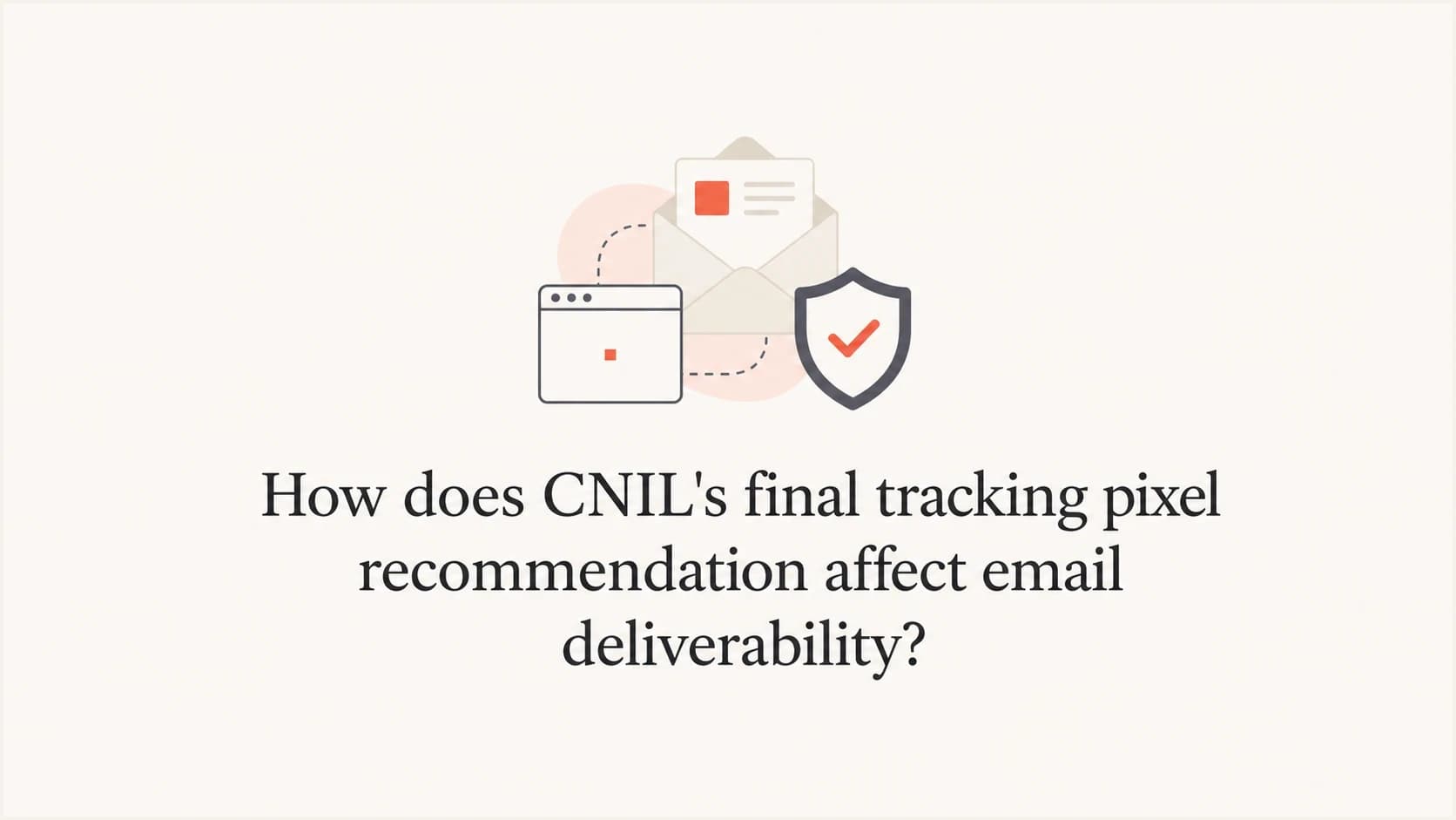 Email tracking pixel rules shown with an envelope, shield, and small pixel tile.